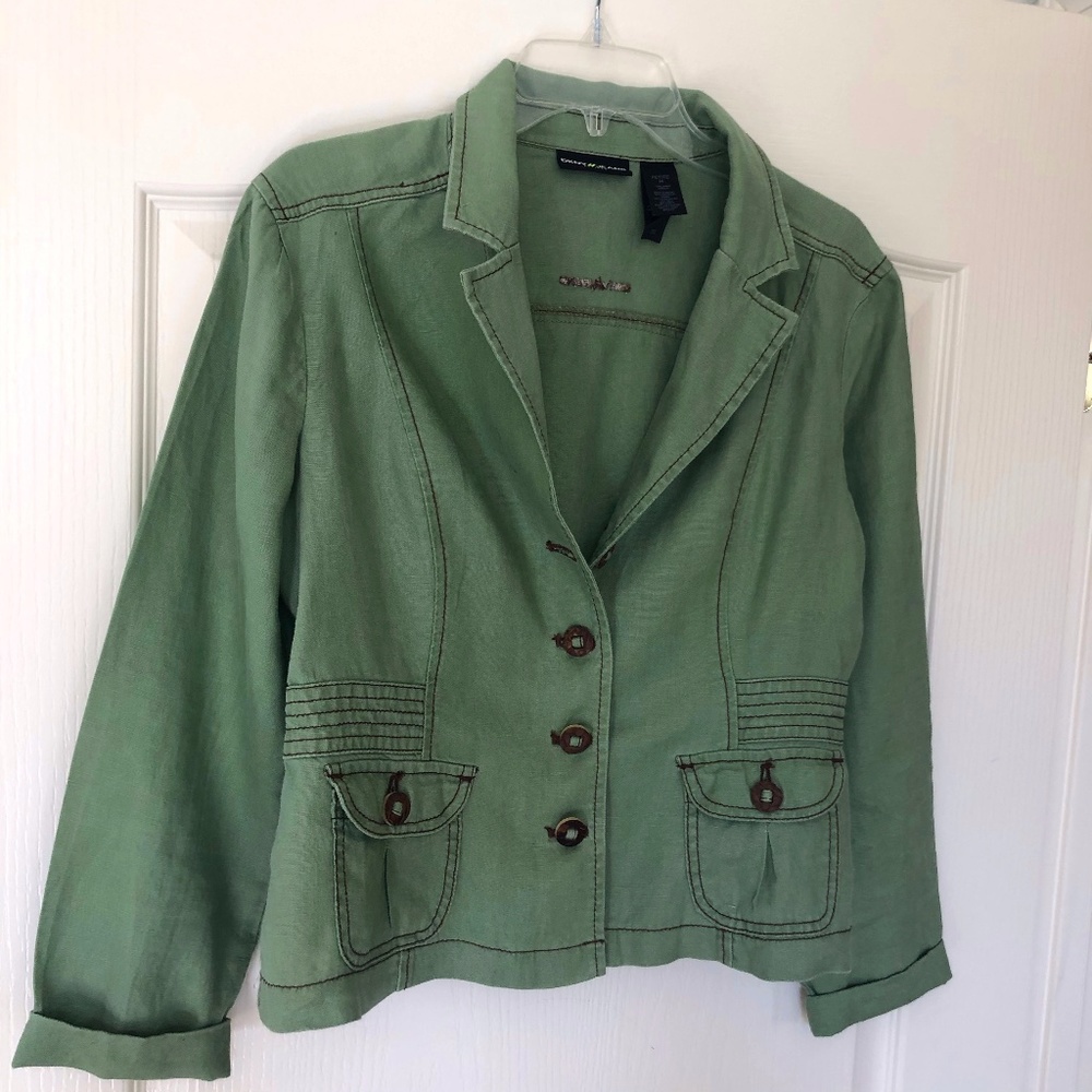 DKNY JEANS PETITE - GREEN LINEN JACKET